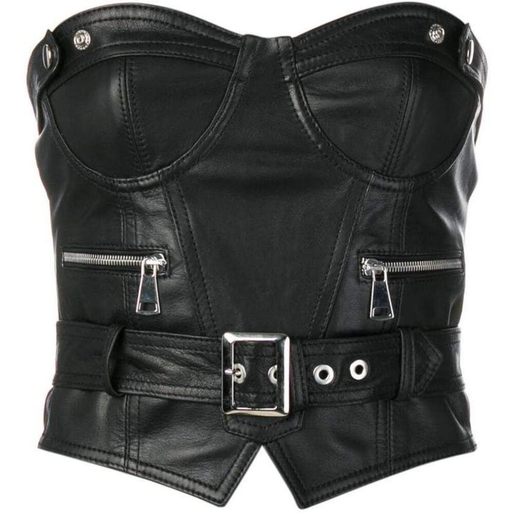 Manokhi Leather Corset Bustier Biker Top L
